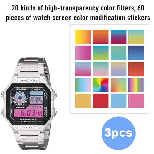 Image of 60 Pack Gradient Filter Screen Sheet Compatible for Casio AE-1200-20 Colorful Clear Decals - High-Definition Film for Watch Face Personalization