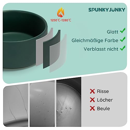 SPUNKYJUNKY Hundenapf Keramik Doppel Hund Futternapf mit Bambus Ständer für Katzen und Hunde (400ml, 1-Grün)