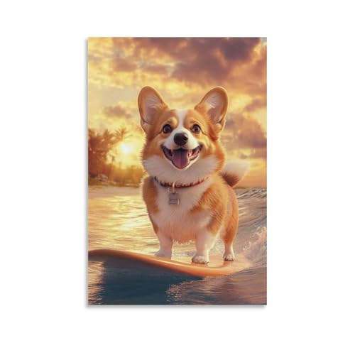 Peinture Sur Toile Corgi Murale pour Réveiller un Mur Blanc Triste de Chambre