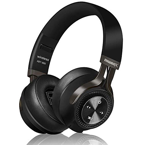 Riwbox XBT-880 Bluetooth-hoofdtelefoon, draadloos, opvouwbaar, stereo-hoofdtelefoon met microfoon, volumeregeling en jackstekker, voor iPhone, iPad, PC, mobiele telefoons, TV zwart en grijs