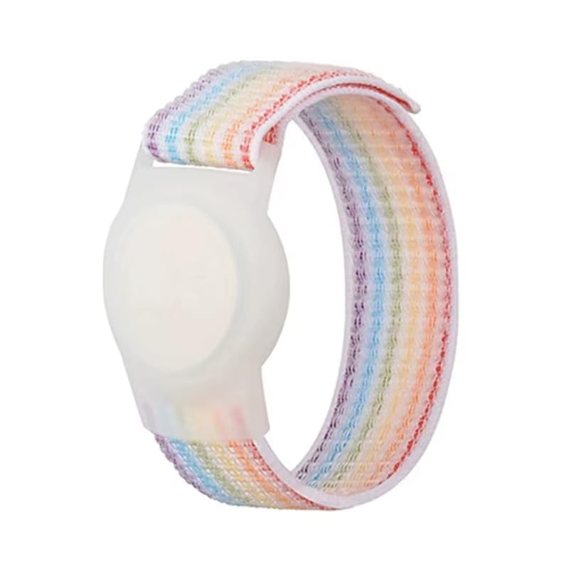 Kids GPS Tag Wristband, Adjustable Nylon Protective Bracelet with Velcro Strap for Apple GPS Tracker, Anti-Lost Band for Children and Elderly, 22cm Length (No GPS Included, Band Only) (Rainbow- Light)-image-8