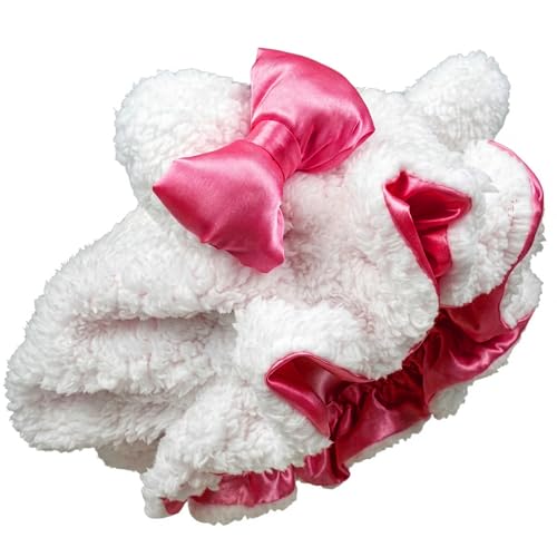 Plush Satin-Lined Fleece Sleep Bonnet for Women Soft Teddy Exterior Smooth Satin Interior No-Slip Night Cap for Curly Natural & Braided Hair
