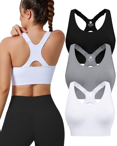 Evercute High Impact Sports Bras for Women 3/4/5 Pack, Adjustable Straps Padded Supportive Seamless Racerback Running Bras