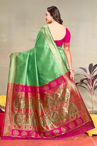 Image of C J Enterprise Women's Pure Kanjivaram Silk Saree Paithani Soft Wedding Sarees With Blouse Piece (Chand paithani)