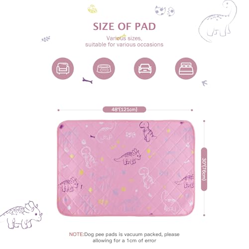 Image of IEUUMLER Washable Pee Pads for Dogs, 2 Pack Non-Slip & Waterproof Pack Whelping Pad, Reusable Washable Puppy Potty Training Pad with Fast Absorbent for Playpen EU007 (Pink Dinosaur, 48 inchX30 inch-2pcs)