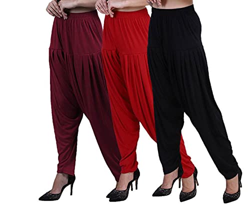 Image of CASUALS Women's Regular Fit Viscose Drawstring Patiala Harem Pants Combo Pack 3