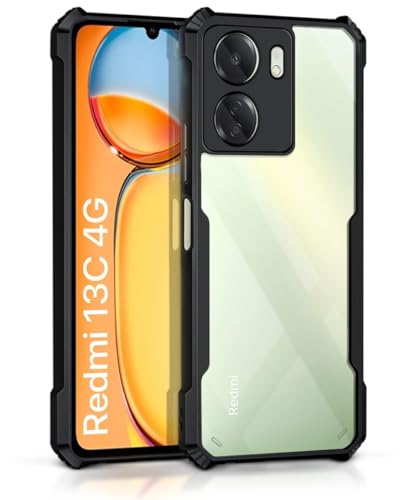 Image of WOW IMAGINE Shock Proof Clear Protective Back Case for Redmi 13C 4G | Poco C65 - AirEDGE Technology | 360 Degree Camera Protection | Transparent Hybrid Back Case Mobile Cover - Black