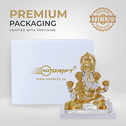 Image of Neodrift Ganesh Idol for Car Dashboard (Real 24kt & 999 Silver Plated, Dual-Tone Gold & Silver) (Model ND13) - Enhance Your Drive