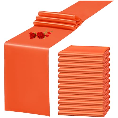 12 Pack Orange Satin Table Runner 12 x 108 Inch Long Premium Table Runners for Wedding Party Events Decoration, Birthday Parties, Banquets Decorations, Graduations, Engagements by YMHPRIDE - Used condition - US$16.17