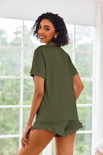 Image of Ekouaer Pajamas Set for Women Short Sleeve Sleepwear Button Down Pjs Lounge Sets Soft Nightwear
