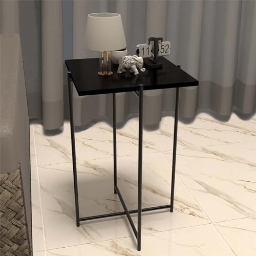 Mesa Mesinha Quadrada Lateral Armação Aço Estilo Industrial (Preto)