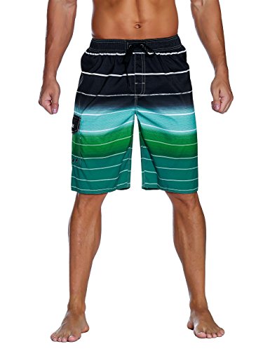 Nonwe Men's Beachwear Quick Dry Holiday Drawstring Striped Beach Shorts Green 36