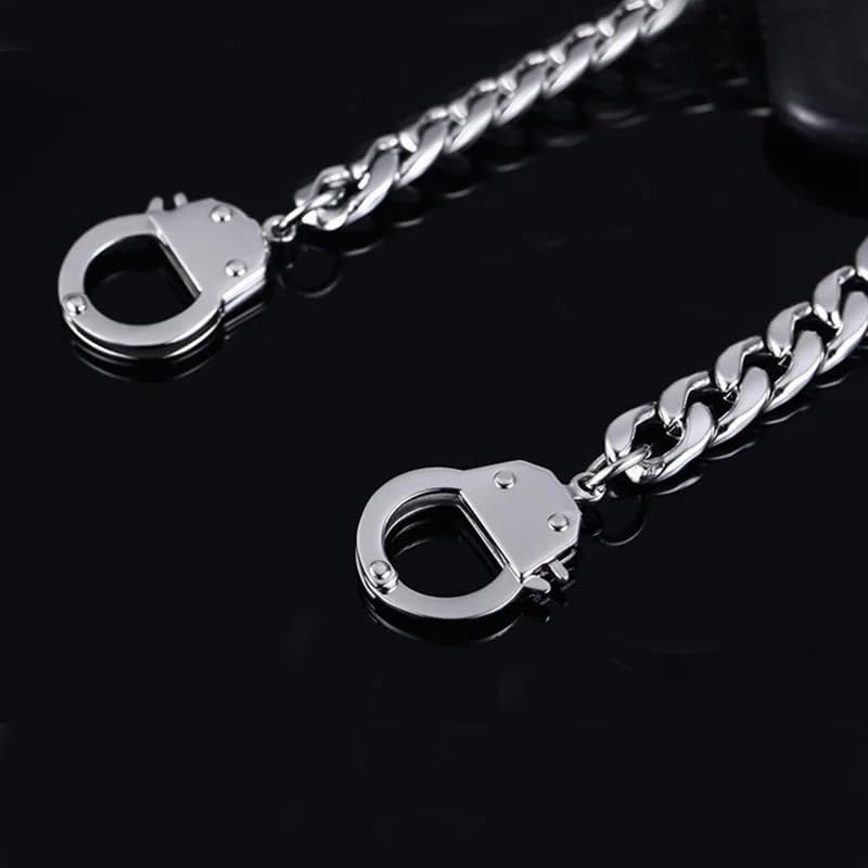 LUSSO 14K Yellow Gold Handcuff Bracelet For Men, 925 Sterling Silver Couple Chain on Hand Statement Hip Hop Bracelets Women Gifts for Man Accessories- Handcuff Bracelets For Couples
