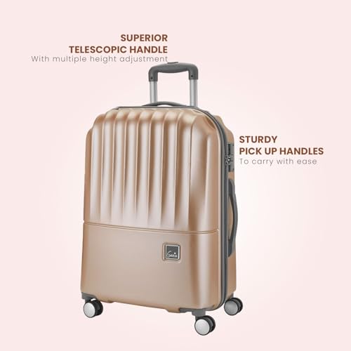 Image of Genie by Safari Palm 79Cm Large Checkin Trolley Bag Hard Case Polycarbonate 8 Wheels 360 Degree Wheeling Luggage, Suitcase for Travel, Trolley Bags for Travel, Gold