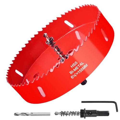 6-1/8Inch / 155mm Hole Saw for Wood Plastic Board Ceiling Drywall and Metal Sheet - HSS Bi-Metal Hole Cutter with Pilot Drill Bit