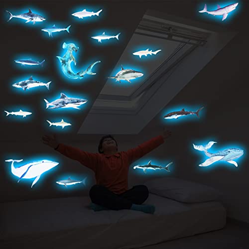 Vinilos decorativos de tiburón 18 piezas brillo en la oscuridad miniatura 7