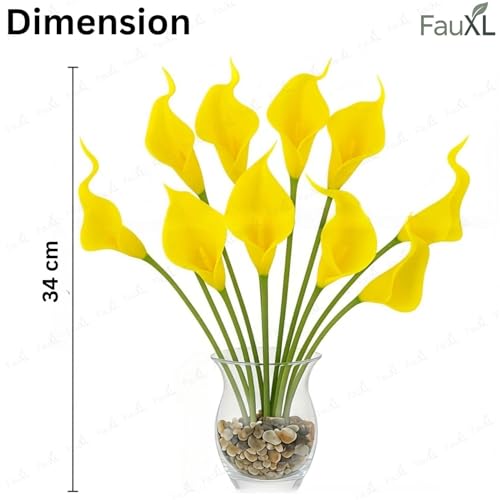 Image of 10 Pcs Artificial Calla Lily Flowers Bunch for Vase and Flower Pots- Premium Real-Look Faux Lily Stems for Home Decor, Living Room, Bedroom, Office Decoration (Vase not Included) (Yellow)