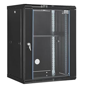 VEVOR 15U Wall Mount Server Cabinet, 500 lbs Max. Ground-Mounted Load Capacity, Network Rack Enclosure with Caster Wheels Locking Tempered Glass Door, Q235 Carbon Steel for IT Equipment A/V Devices