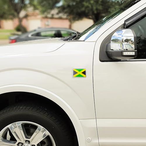 Image of Jamaica Flag Sticker Emblem Decal Jamaican Car Chrome Flags, 2 Pack, 3 x 2 inches