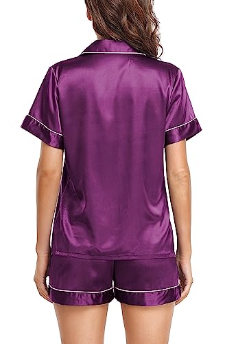 Image of Vlazom Womens Silk Pajamas, Short Sleeve Satin 2 Piece Pj Sets Button-Down Sleepwear Loungewear Pjs Shorts Set S-XXL