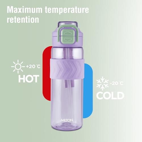Image of MILTON Calvin 1000 2-in-1 Sip or Gulp Lid Water Bottle 1 ltr | Unbreakable | BPA-Free, One-Click Open,Leak-Proof, Crystal Clear Design, Sipper Water Bottle For Office, School, College, gym set, Purple
