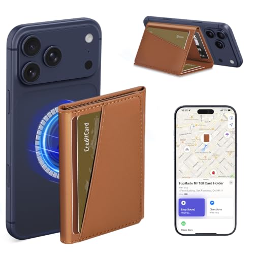 For Magsafe Wallet Works with Apple Find My 7 Cards Holder Strongest Magnetic Wallet for iPhone 17/16/15/14/13/12 Series Minimalist Leather Phone Wallet Magnetic Card Holder RFID Blocking Brown