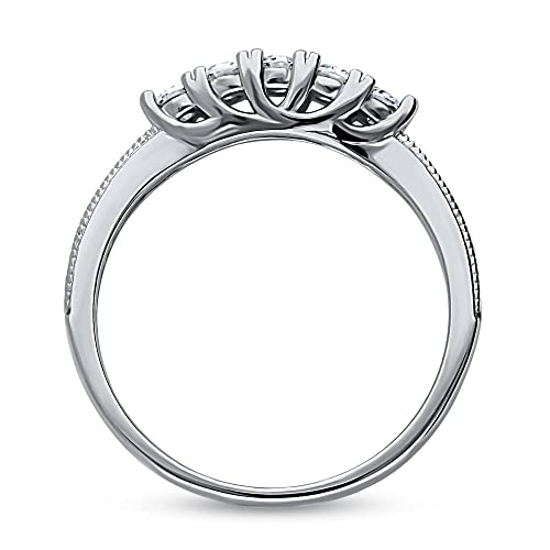 BERRICLE Sterling Silver 5-Stone Rings Stackable Curved Half Eternity Band Ring for Women, Round Cut Cubic Zirconia CZ4