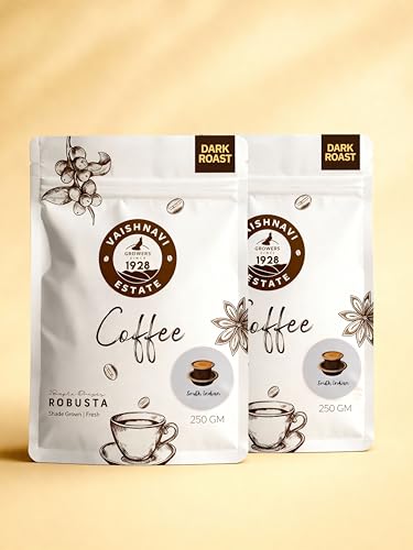 Image of Vaishnavi Estate's Dark Roast Robusta Coffee | Single Origin | Shade Grown | Freshly Roasted & Ground | Filter - (250g, Pack of 2)