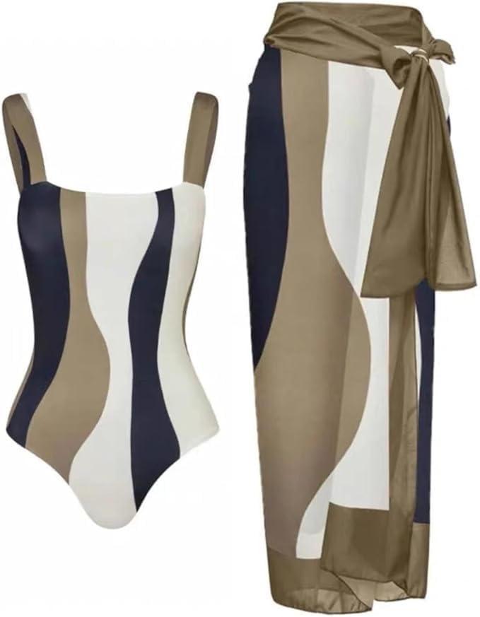 Image of AARAM Stylish Premium Women's One Piece Swimsuit with Cover Ups Wrap Skirt Sarong Retro Floral Print Monokini Tummy Control Swimwear, Printed Swimming Costume for Women Beach Wear