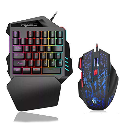 JonerytimeHXSJ J50 Ergonomic Multicolor Backlight One-Handed Game Keyboard Mouse Set Black