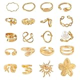 JSTHHTT 18 Piezas Anillos Dorados Ajustables para Mujer, Juego de Anillos de Oro Ajustables y Apilables, Anillo Dorado Ajustable para Mujer y Niña