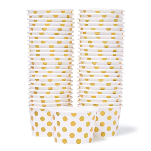Gobelets en Papier MATICAN - 50 Gobelets Jetables de 9 Oz pour Desserts, Idéal pour Glaces, Soupe, avec Pois Dorés