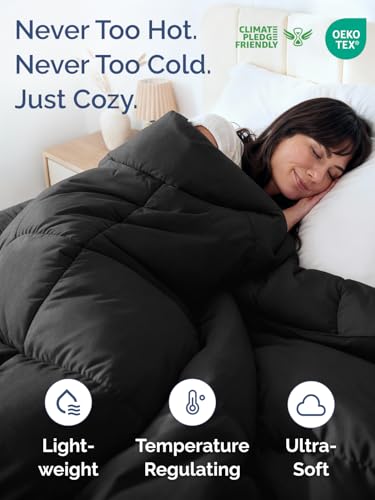 Image of Full Size, Black & Light Grey Alternative Down Comforter - Warm, Lightweight & Breathable Hotel Quality Bedding Set for Men, Women, Kids & Teens - All Season Cooling Microfiber Duvet Insert Comforter