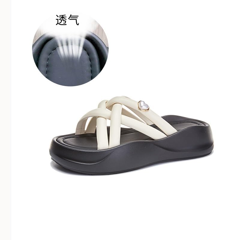 HBJWOV Beach Slippers for Women Wearing Half Slippers Versatile Sandals for Women Thick Soled Women S Shoes(36)3