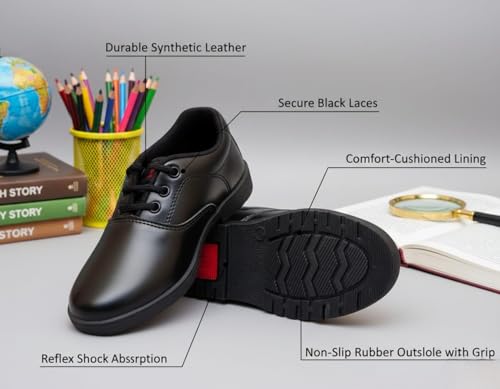 Image of Black School Shoes, Lace-Up Formal Footwear with PVC Sole, Unisex