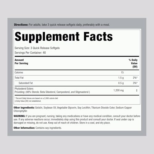 Piping Rock Plant Sterols Supplement | 1200 mg | 120 Softgels | with Beta Sitosterol | Phytosterol Complex | Non-GMO, Gluten Free - Image 3