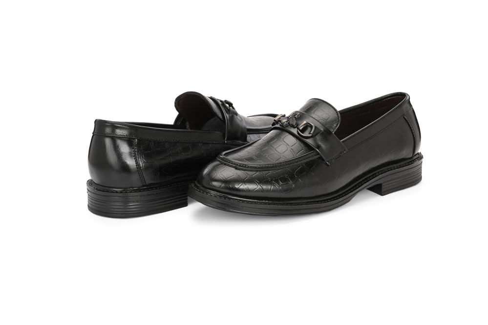 Image of Mens Formal Leather Loafers | Slip on Lightweight Office Shoes | Stylish Black Footwear for Men