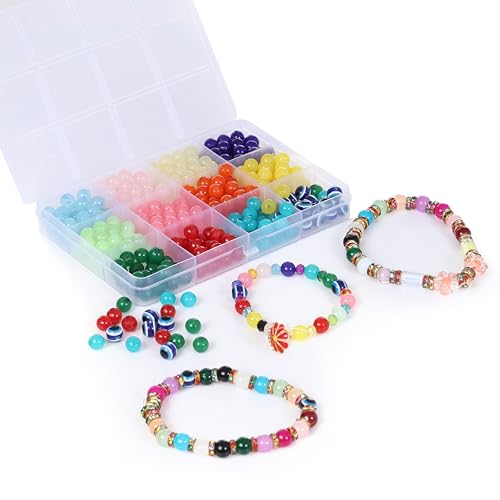 Image of Ambitieux DIY Bracelet Making Kit for Girls - 12 Types Colorful Beads with Charms, Elastic Thread, Earrings, Clasps & Rings - Jewellery Craft Kit for Kids, Birthday Return Gift, Rakhi Special Set for 2 3 4 5 6 7 8 9 10 years (8mm Moon)
