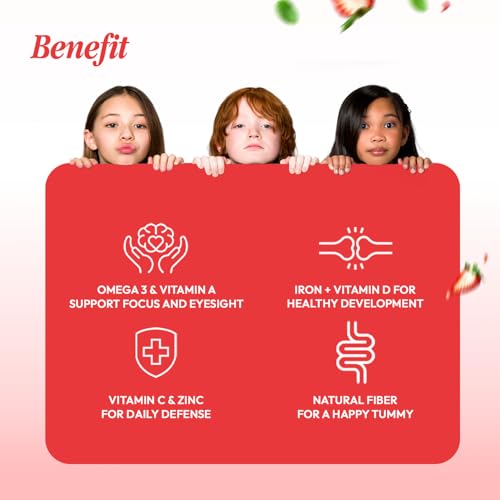Image of HealthAId Children's Multivitamin Gummies - Sugar-Free Fiber & Omega 3 | Supports Brain & Eye Health, Immunity, Digestion, Daily Wellness | 24 Essential Nutrients with Iron, Vitamins C, A, B, D | Natural Berry & Strawberry Flavor | Dairy & Soy Free - 60 Gummies