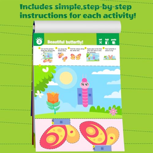Toddler Scissor Skills Activity Book, Fun Arts and Crafts for Kids 4-6, Preschool Learning Toys Fine Motor Skill Cutting Art kit, 2 Safety Scissors, Birthday Gifts for Girls & Boys Ages 3, 4, 5, 6, 7