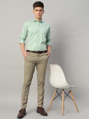 Image of Vogaan Formal Pant with Expandable Waist for Men | Men's Cotton Regular Fit Flat Front Pant for Party and Casual Wear
