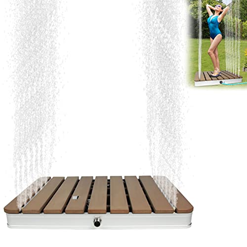 LZQ WPC - Ducha de jardín exterior, ducha de suelo, ducha de camping, sauna, altura de fuente ajustable hasta 4 m, antideslizante, aspecto de madera, para jardín, exterior, piscina, cuadrada, color