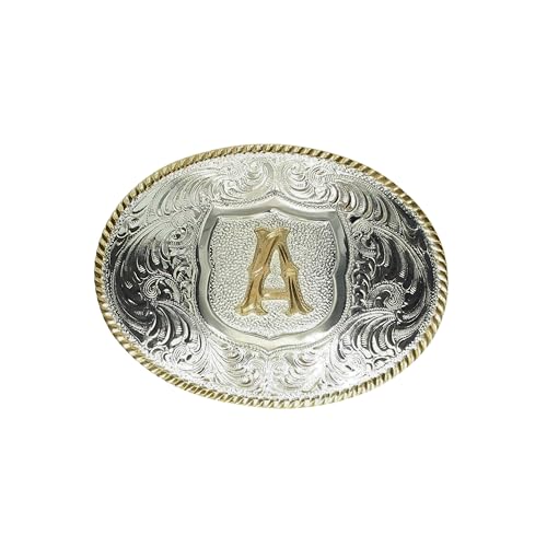 Crumrine Personalized Initial Buckle, Shiny Silver and Gold with Rope Edge, 3