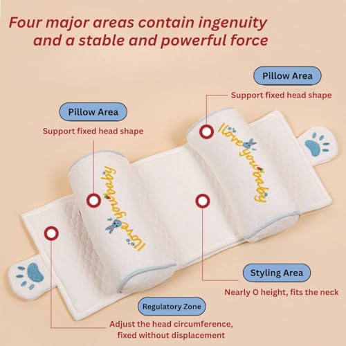 Image of Soft Hypoallergenic Head & Neck Support Pillow, Cotton Breathable Shaping Pillow for Small Boys and Girls, Baby Pillows for Sleeping, Machine Washable, Adjustable, New Born Head Shaping