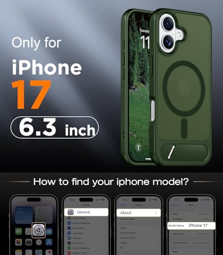 Image of Designed for iPhone 17 Case, [Built-in Invisible Kickstand][Compatible with MagSafe][Military Grade Shockproof] Slim Translucent Matte Phone Case 6.3 inch (Green)