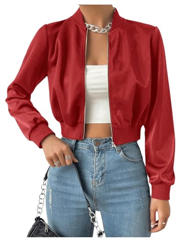 Milumia Women's Casual Long Sleeve Zip Up Crop Bomber Jacket Casual Outerwear