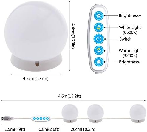 Anmossi Makeup Mirror Lights,Hollywood Style Vanity Mirror Lights Kit with USB Power Cord and 10 Dimmable LED Bulbs,5 Level Brightness,3 Light Color Modes,LED Mirror Light(No Mirror and No Adapter)