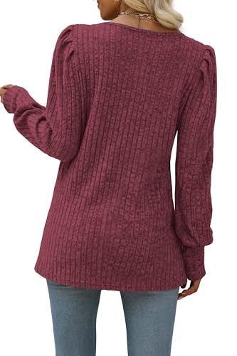 Image of WIHOLL Long Sleeve Shirts for Women Trendy Casual Square Neck Tops Lightweight Sweaters