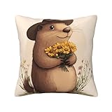 QAZWZML Funda de almohada romántica con estampado de marmota – 40,6 x 40,6 cm, funda de cojín decorativa para sala de estar, sofá, decoración del hogar