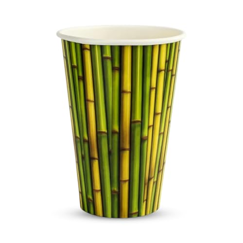 Image of Paper Cups 25 Pcs, Disposable Cups, 450 ML Hot & Cold Beverage Juice, Cofee, Water Cups for Parties, Events, Offices, and Homes, Bamboo Print